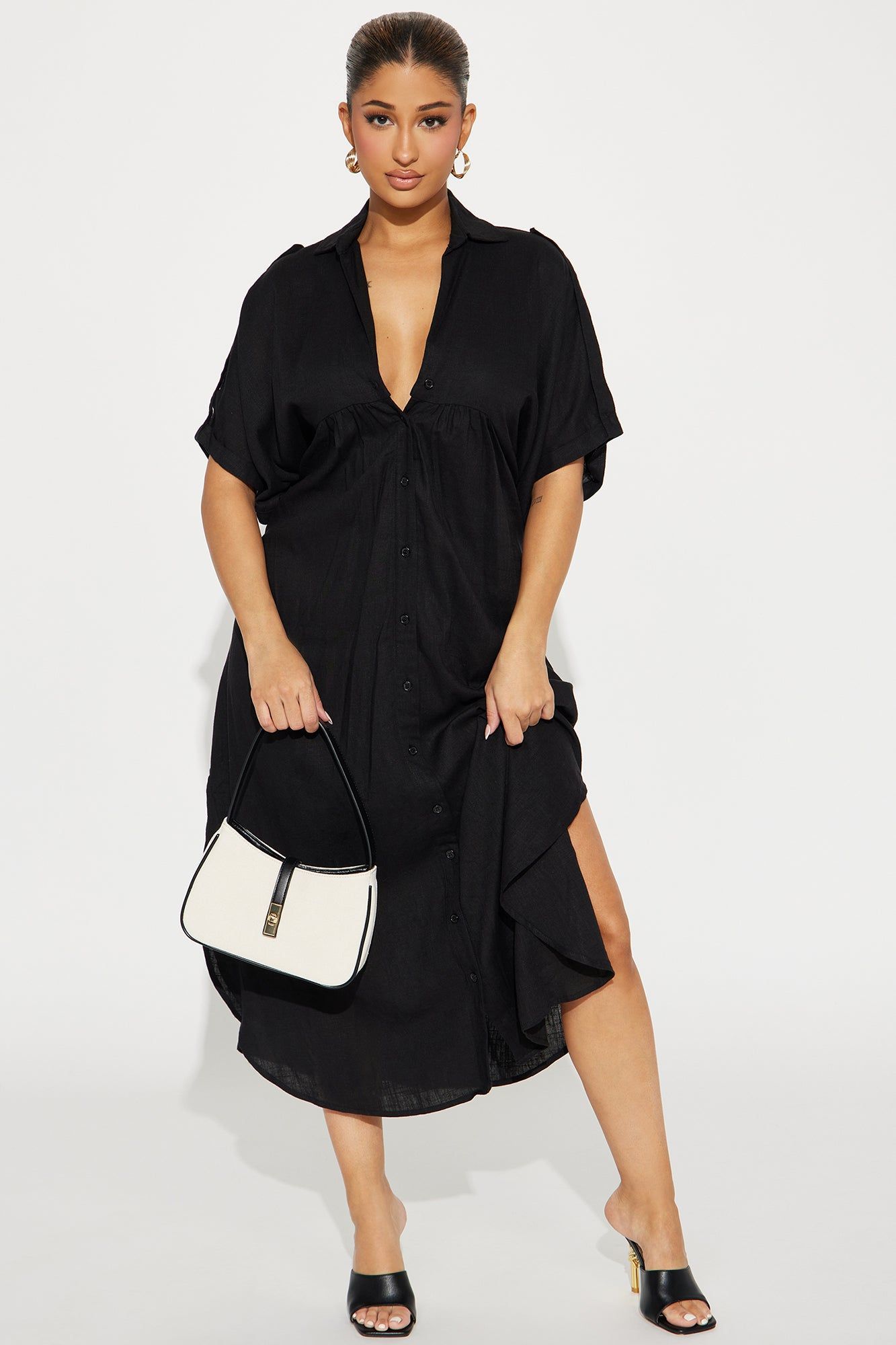 Lucia Shirt Midi Dress - Black sold by Fashion Nova