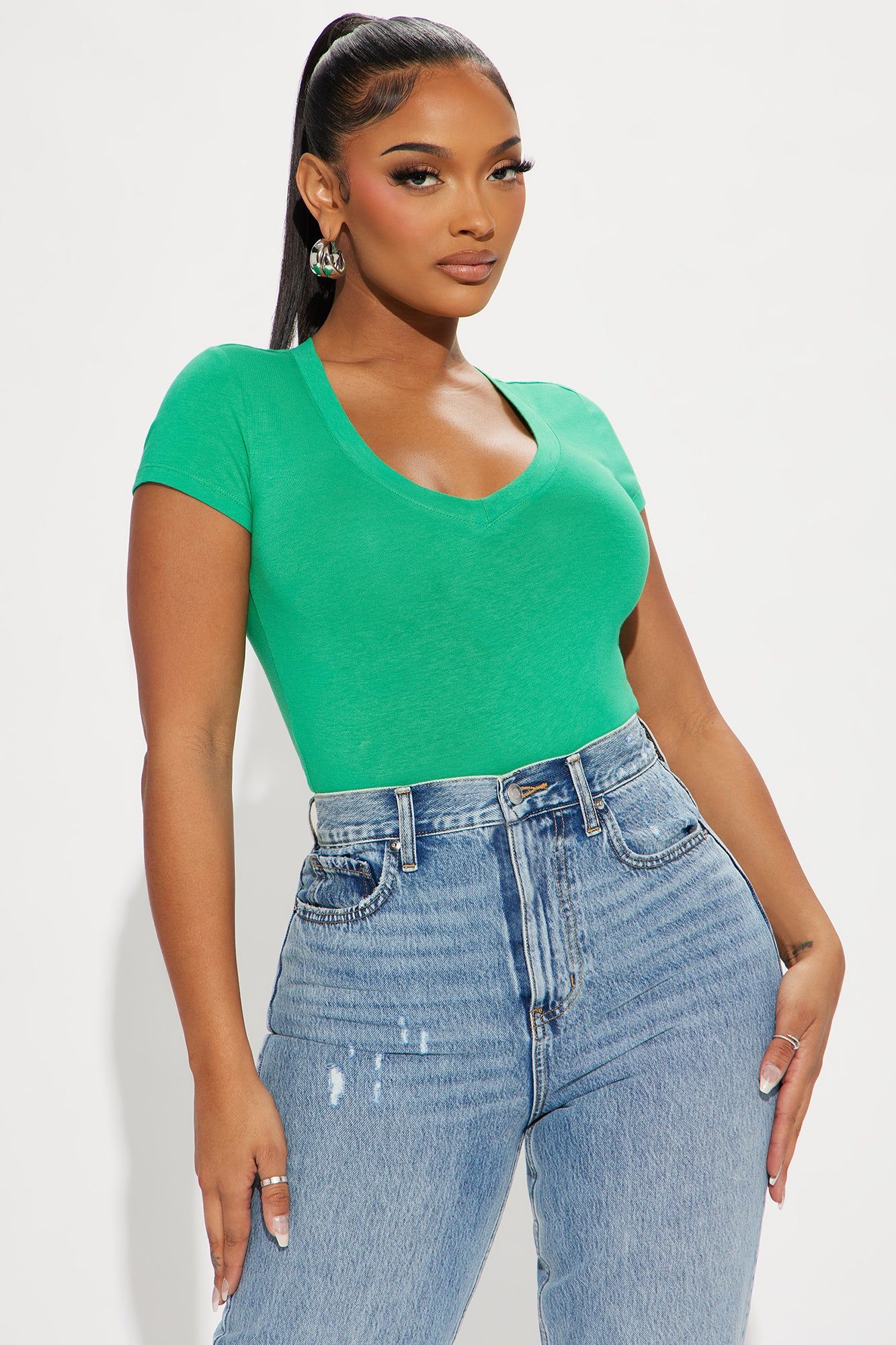 Ashley V-Neck Top - Kelly Green sold by Fashion Nova