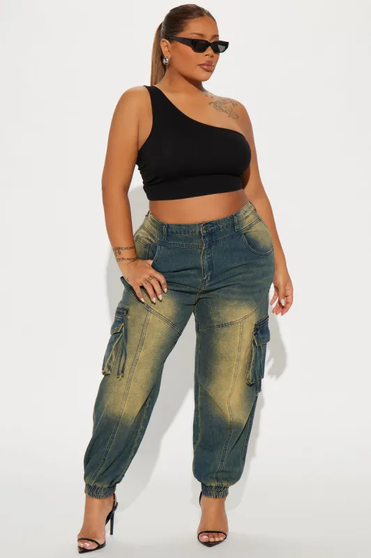 Superstitions Tinted Denim Joggers - Dark Wash sold by Fashion Nova