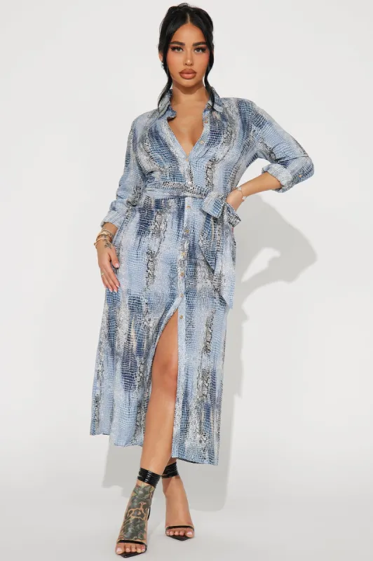 Jolene Midi Shirt Dress - Blue/combo sold by Fashion Nova