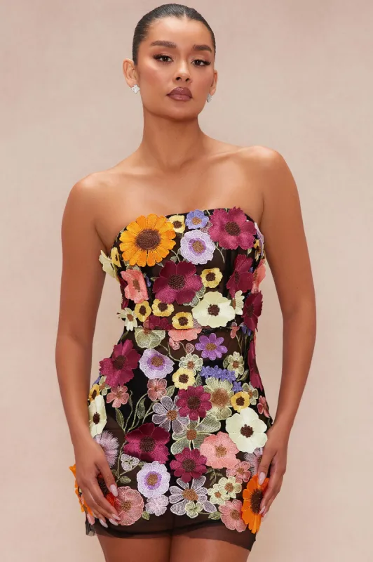 Mellie Floral Embroidered Mini Dress - Black/combo sold by Fashion Nova
