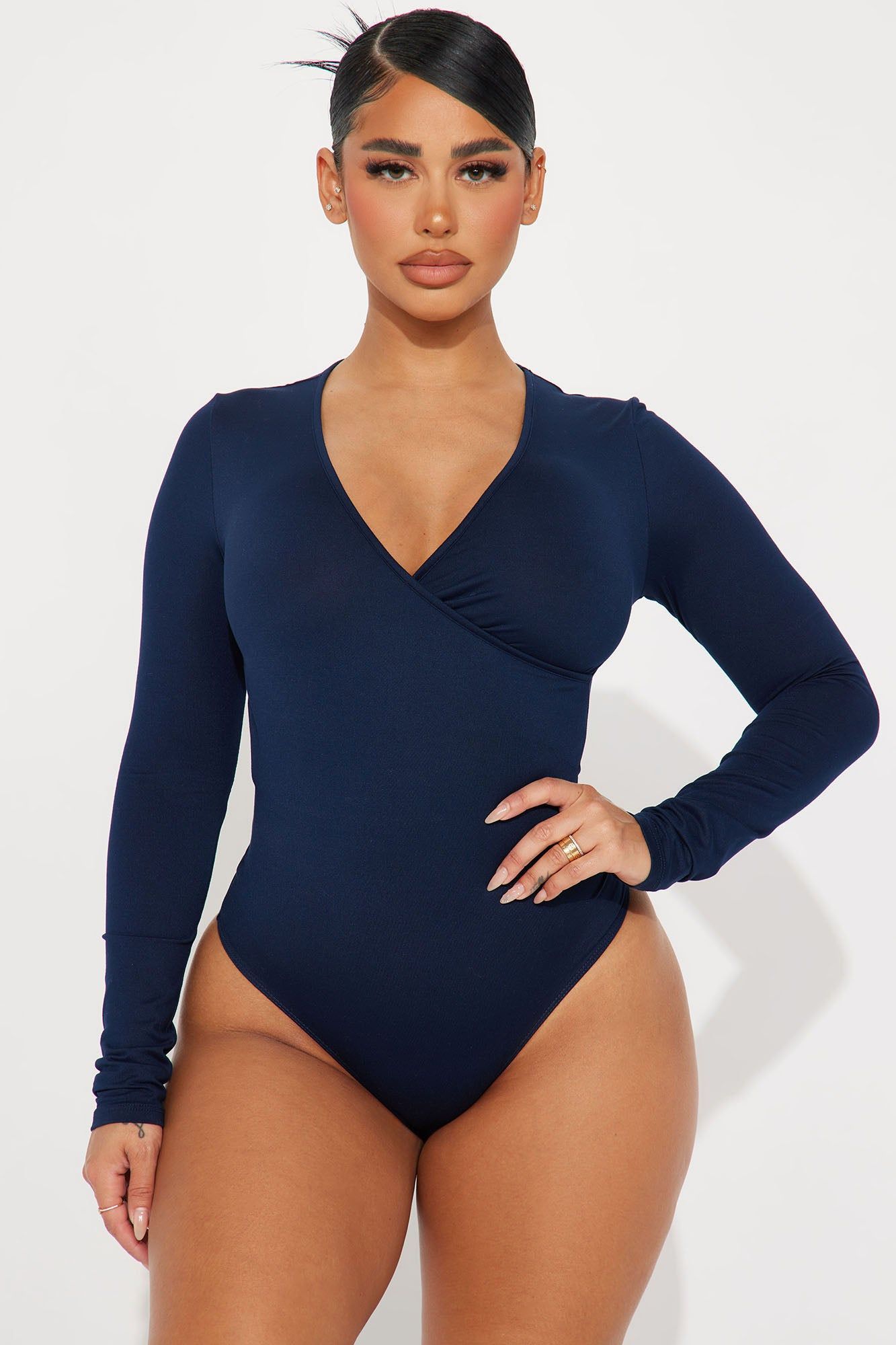 Bonnie Surplice Bodysuit - Navy sold by Fashion Nova