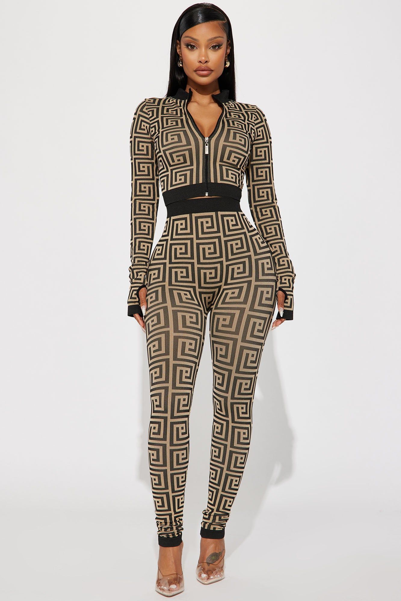 Late Morning Seamless Legging Set - Mocha/combo sold by Fashion Nova