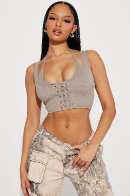 Don't Bother Halter Top - Grey sold by Fashion Nova