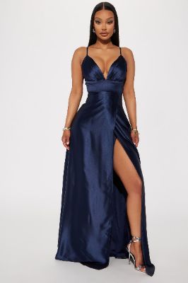 Ashlynn Satin Gown - Navy sold by Fashion Nova