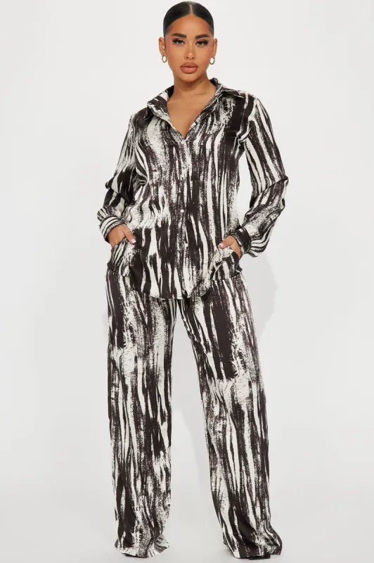 Say Something Satin Pant Set - Black/combo sold by Fashion Nova
