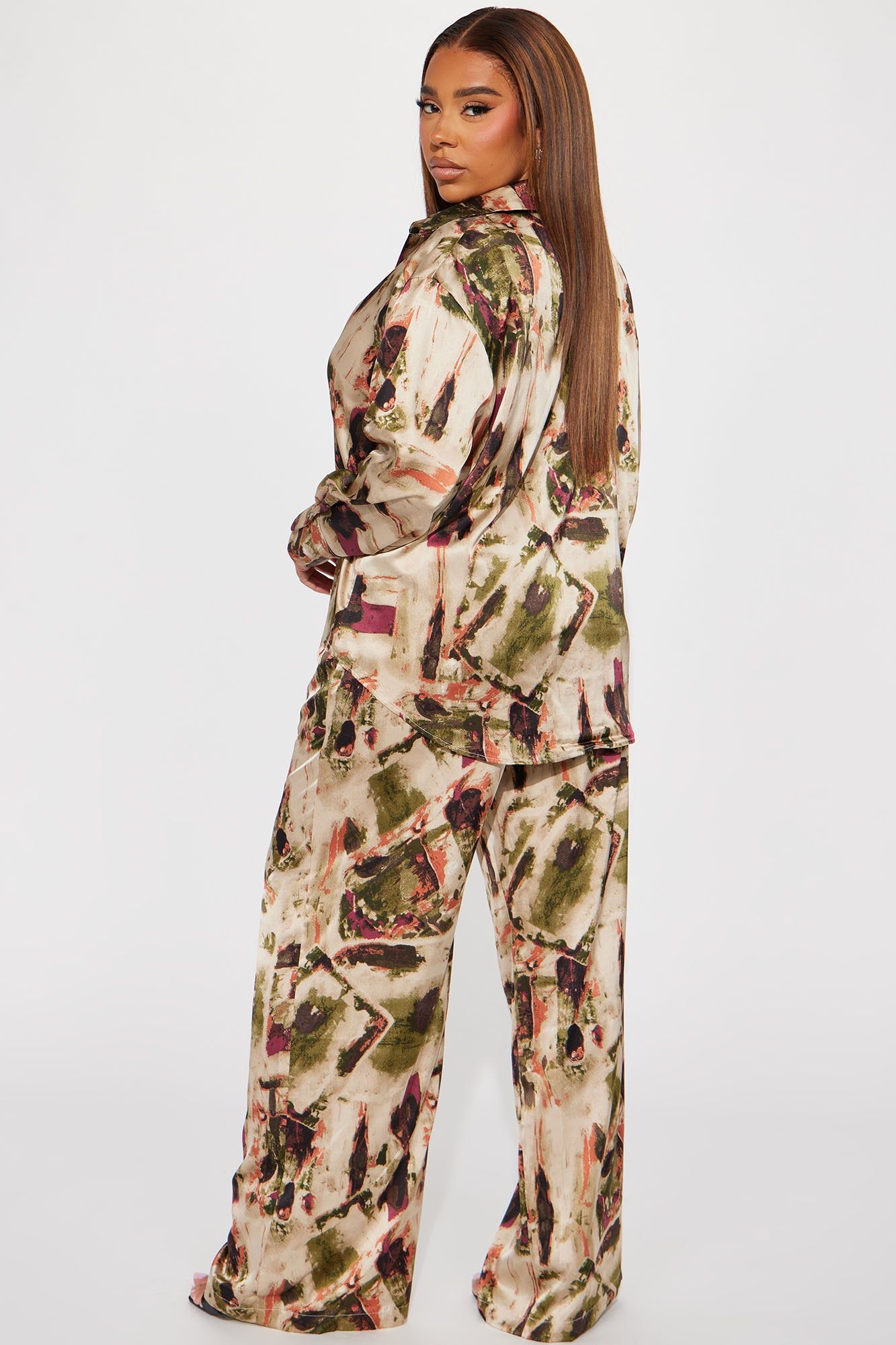 Stepping Out Satin Pant Set - Olive/combo sold by Fashion Nova product image thumbnail 6