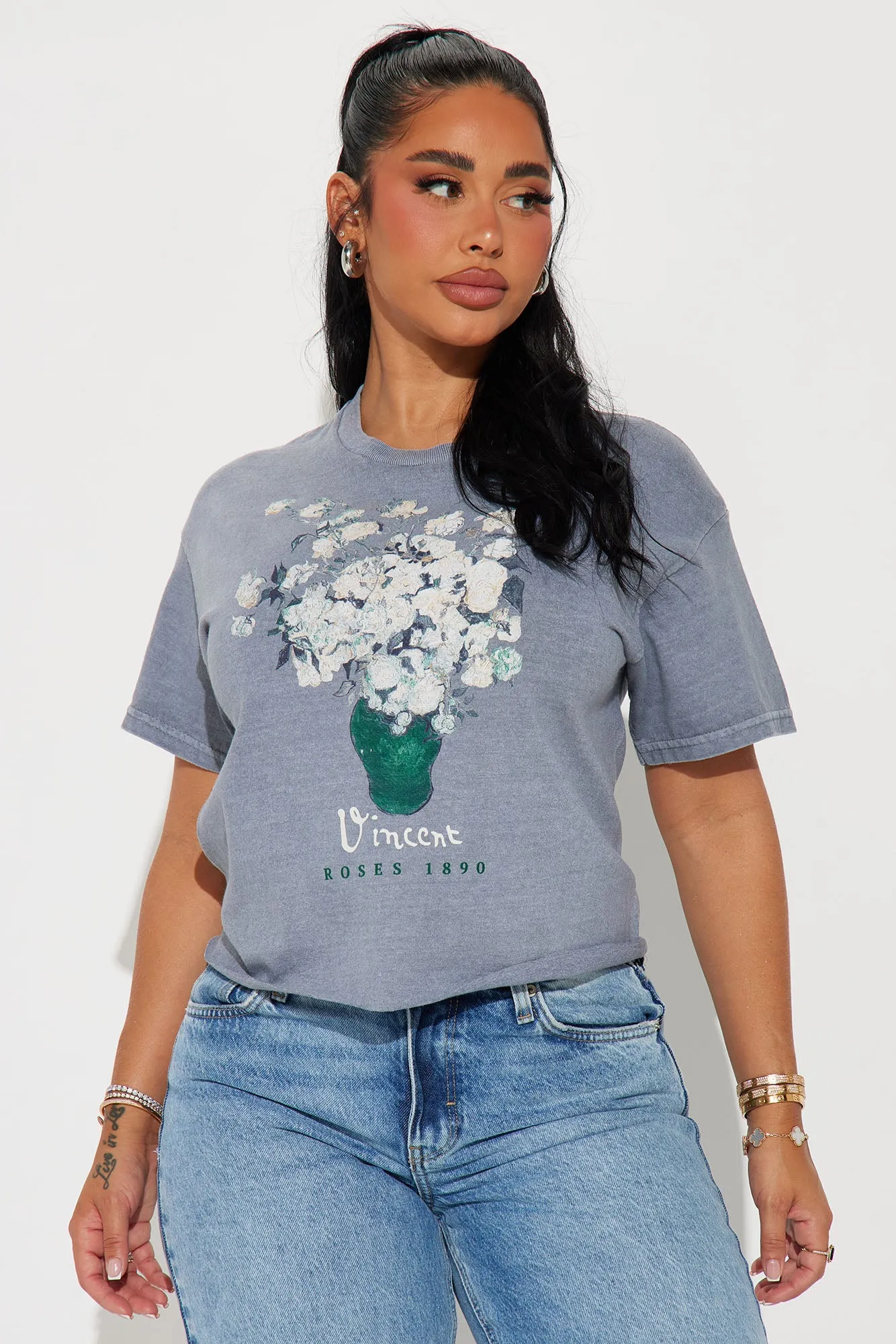 Vincent Roses Washed Tee - Grey sold by Fashion Nova