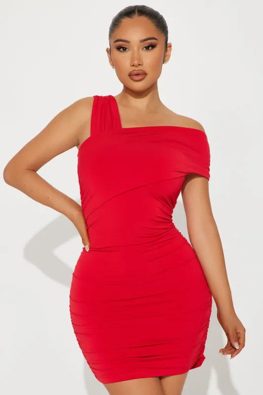 Trace One Shoulder Mini Dress - Red made by Fashion Nova