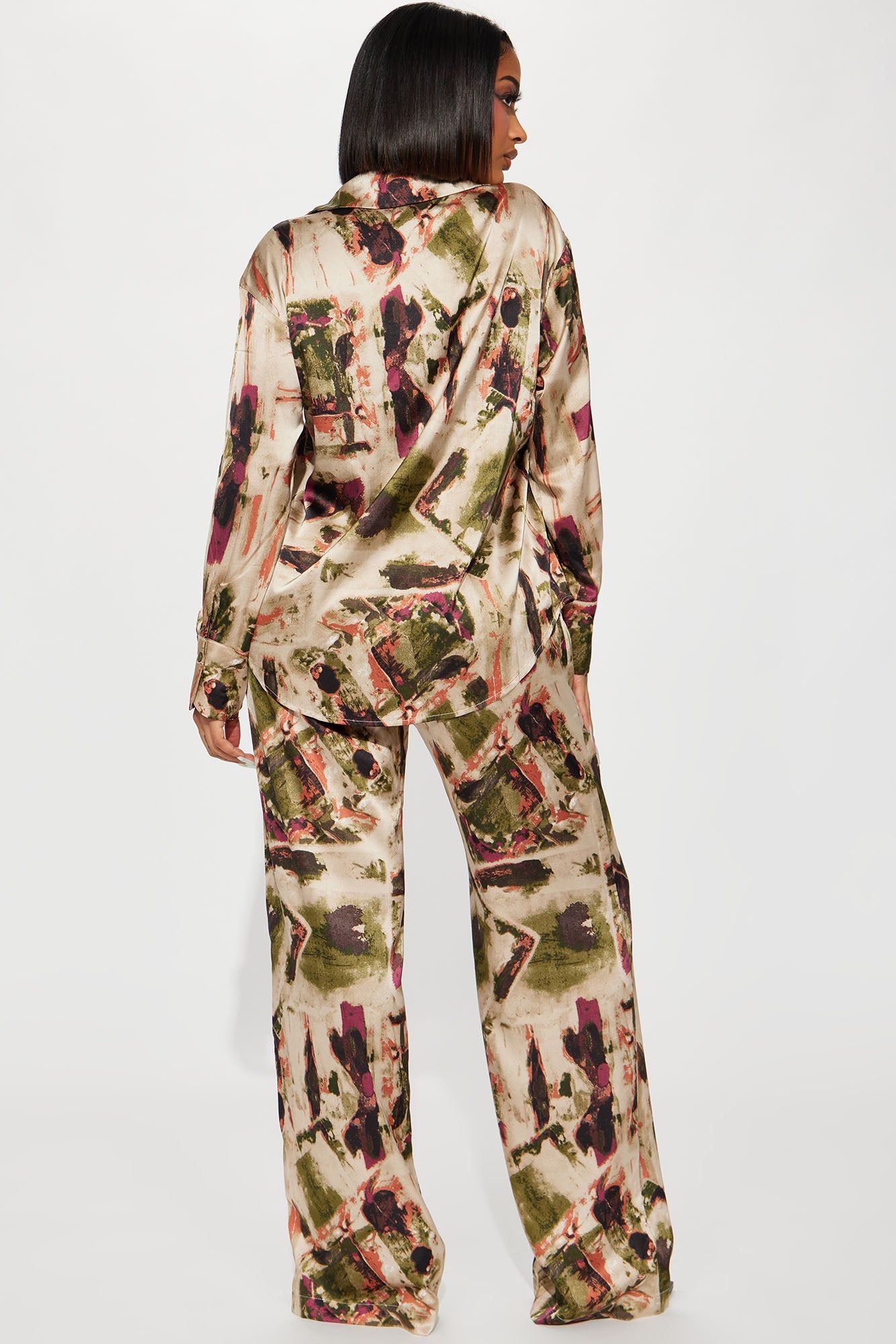 Stepping Out Satin Pant Set - Olive/combo sold by Fashion Nova product image thumbnail 3