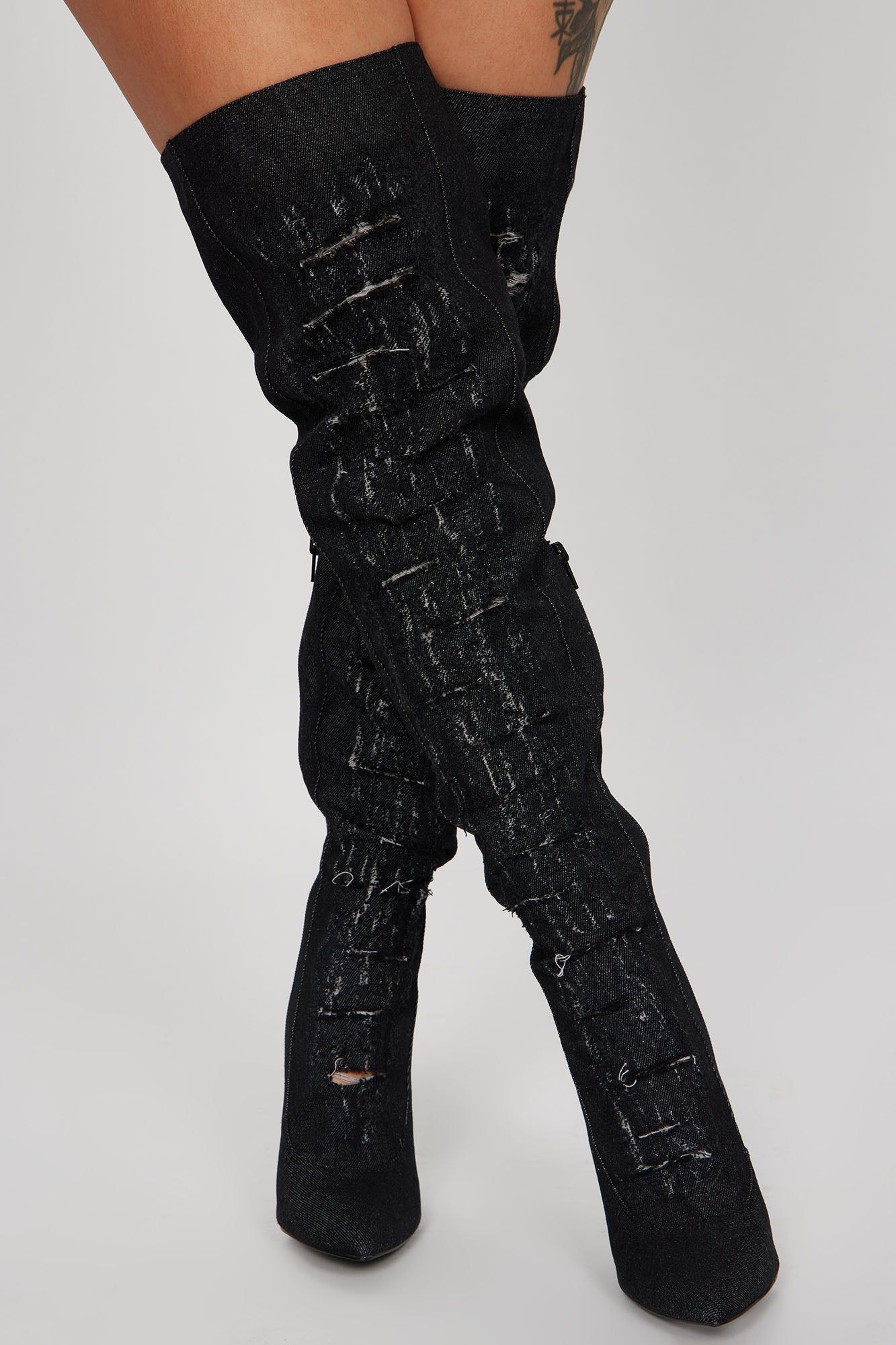 Leighton Distressed Denim Boots - Dark Wash sold by Fashion Nova product image thumbnail 2