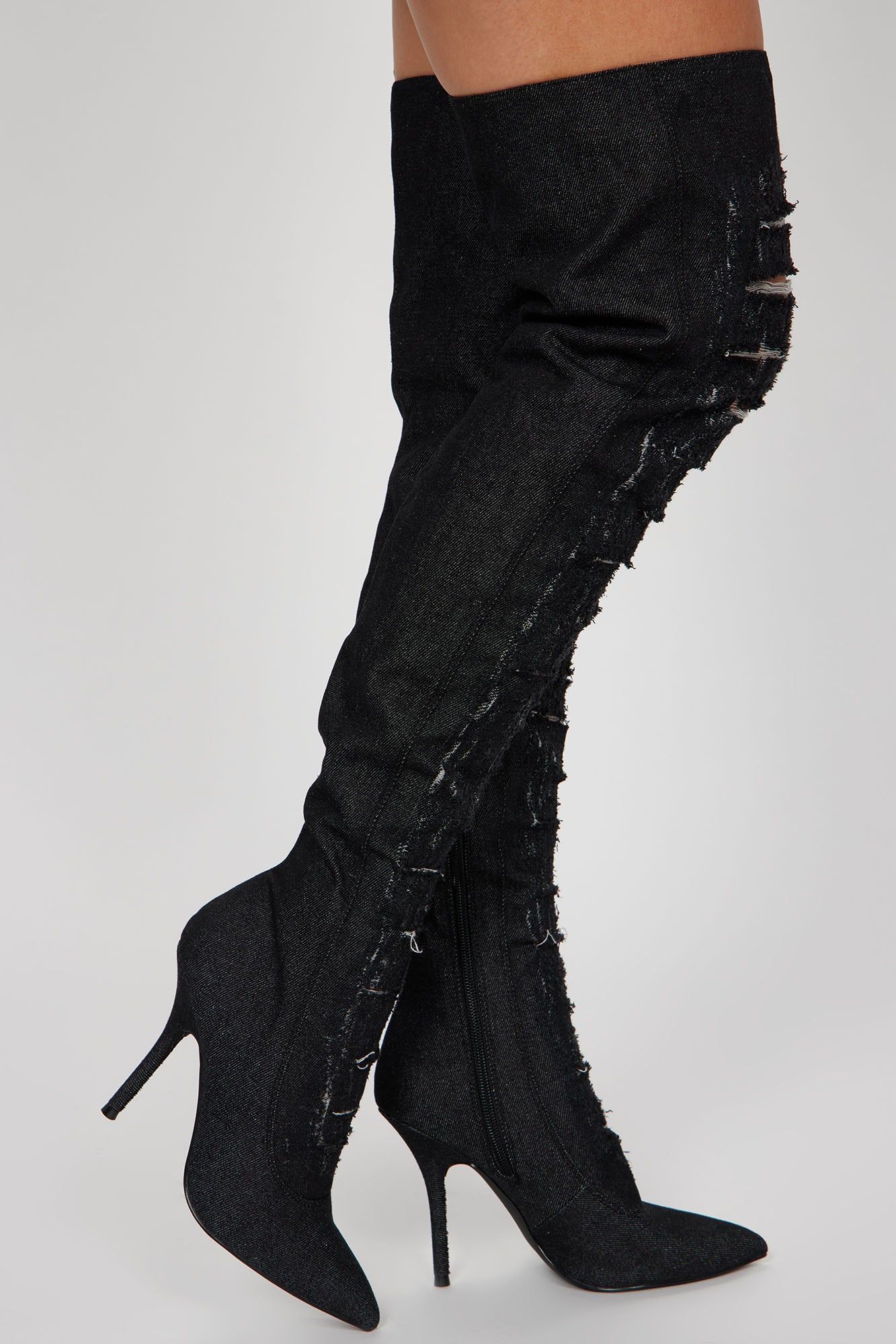 Leighton Distressed Denim Boots - Dark Wash sold by Fashion Nova product image thumbnail 3