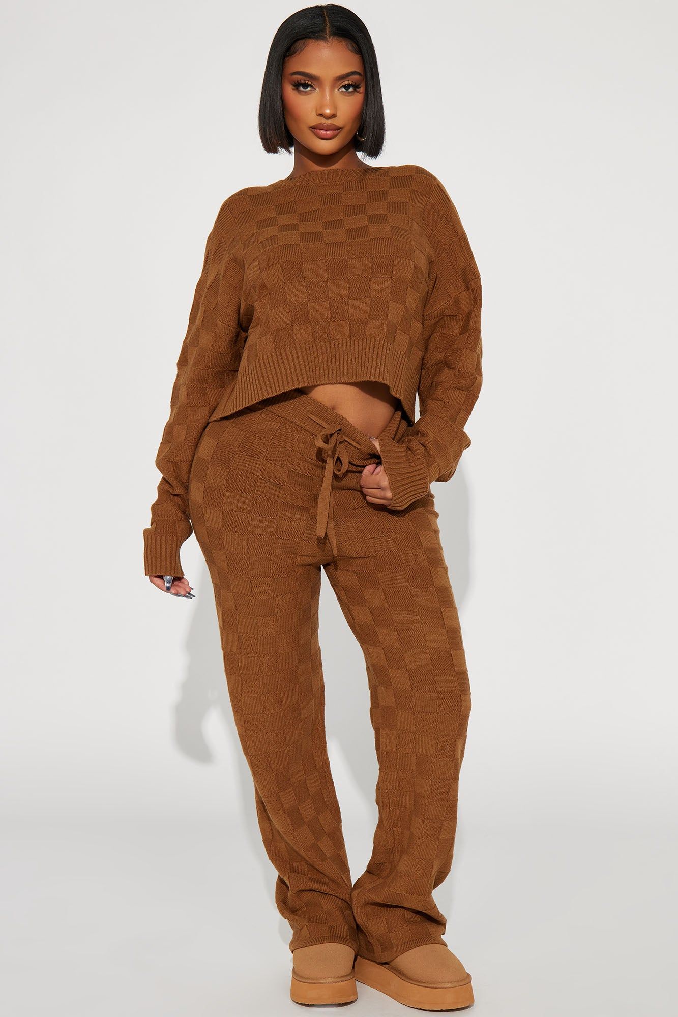 Let's Be Real Sweater Pant Set - Brown sold by Fashion Nova