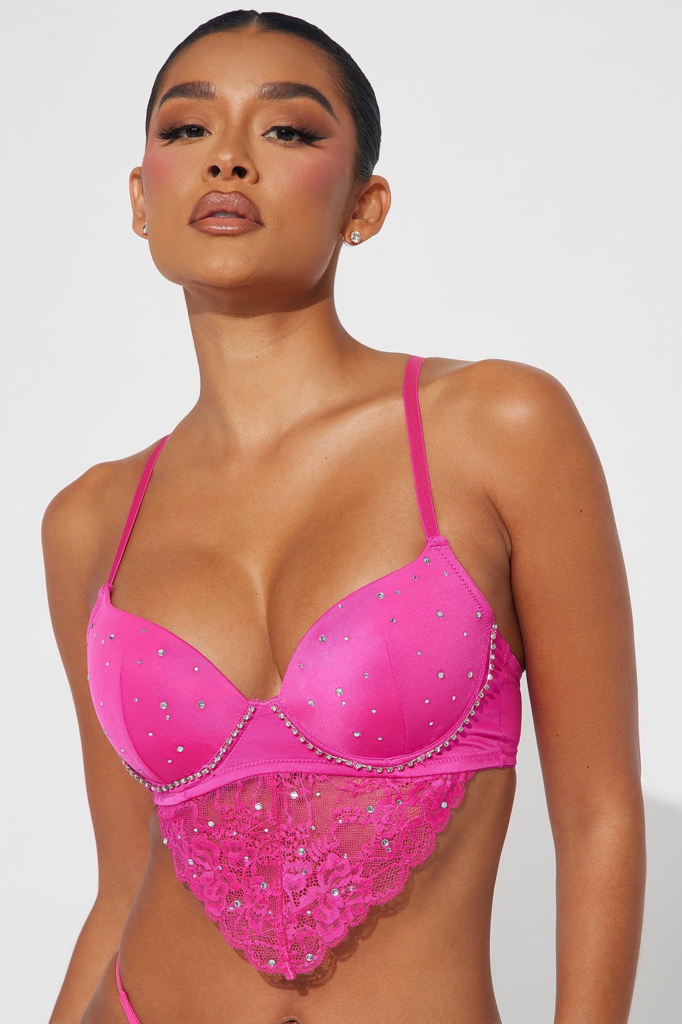 Stole The Show Embellished Bra - Hot Pink sold by Fashion Nova