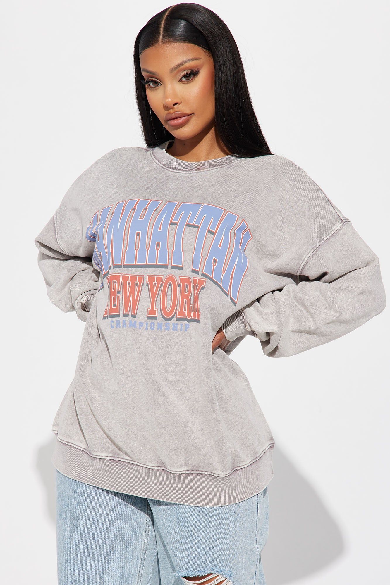 Manhattan Sweatshirt - Grey/combo sold by Fashion Nova