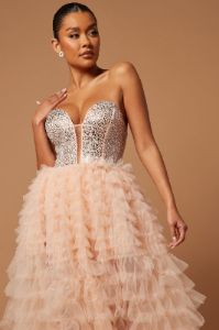Kennedi Ruffle Gown - Peach sold by Fashion Nova