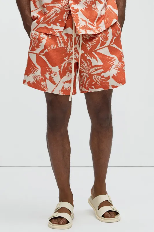 Tropical Storm Warm Up Shorts - Orange/combo sold by Fashion Nova