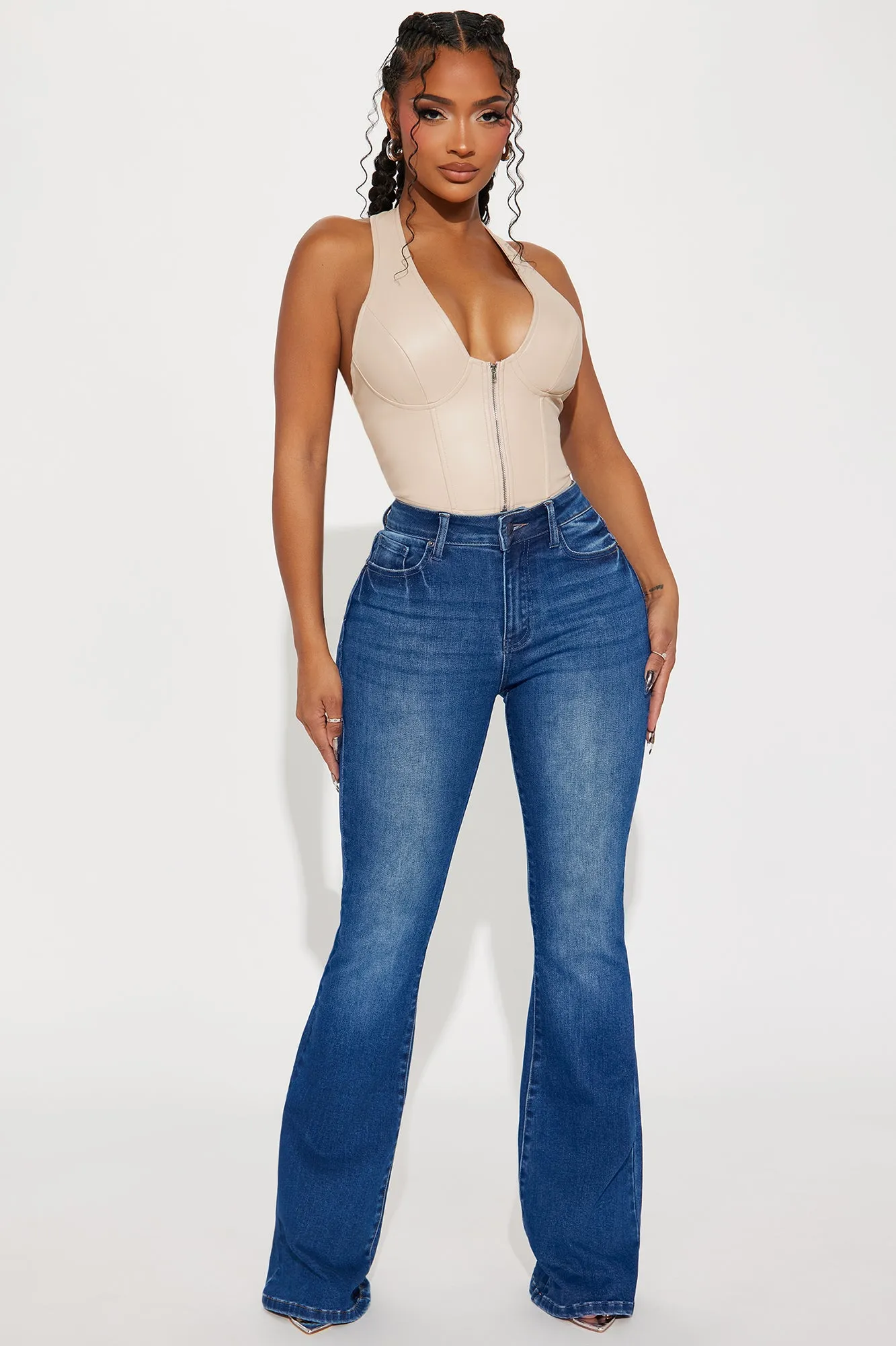 Iman Curvy Stretch Flare Jeans - Dark Wash sold by Fashion Nova
