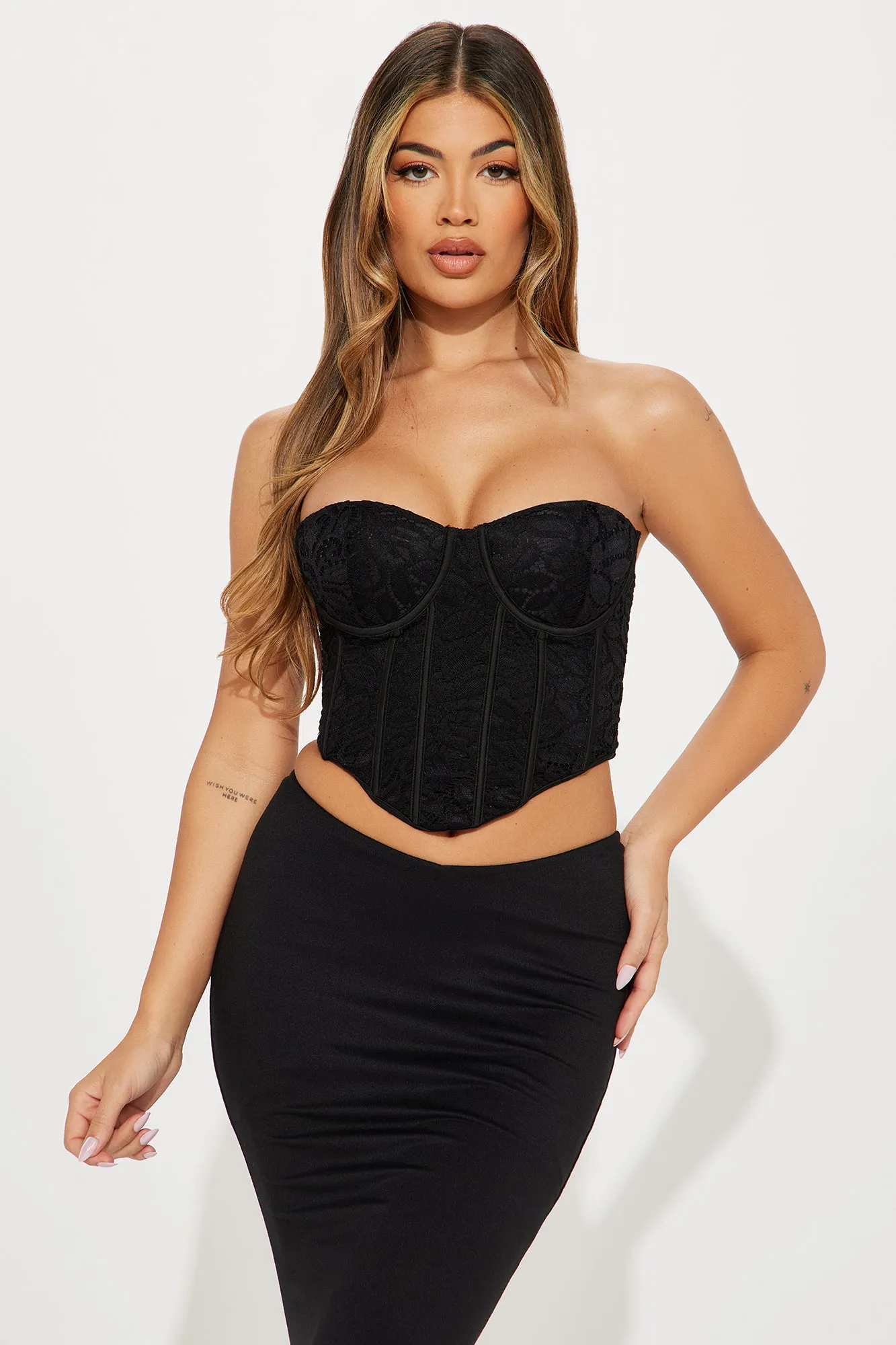 Angelina Lace Corset Top - Black sold by Fashion Nova