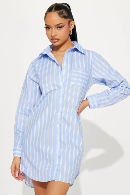 Jadine Striped Shirt Dress - Blue sold by Fashion Nova