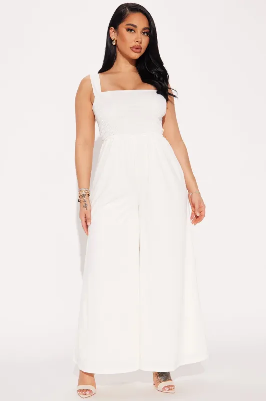 Count On Me Smocked Jumpsuit  - Cream sold by Fashion Nova