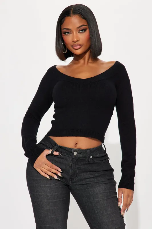 Cellie Off Shoulder Sweater Top - Black sold by Fashion Nova