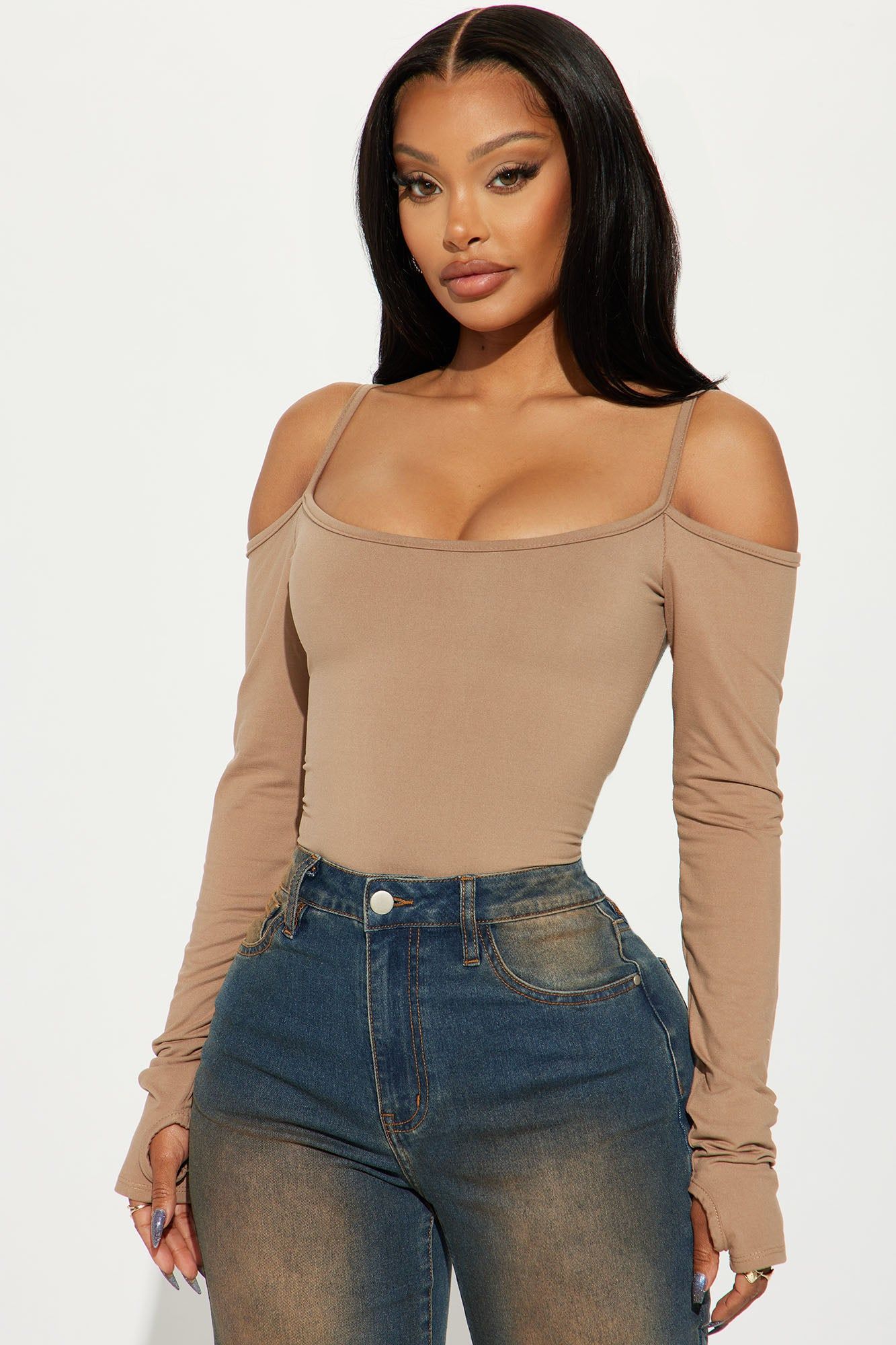 Dani Off Shoulder Bodysuit - Taupe sold by Fashion Nova product image thumbnail 3