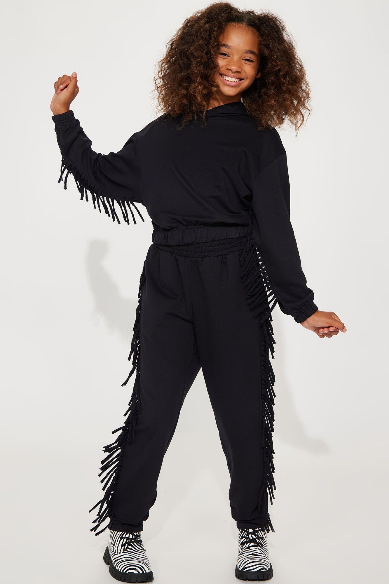 Mini Addison Fringe French Terry Lounge Hoodie - Black sold by Fashion Nova product image thumbnail 2