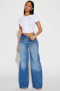 Mutual Crush Double Waistband Wide Leg Jeans - Medium Wash sold by Fashion Nova