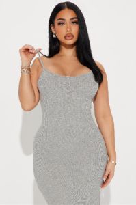 Lilie Ribbed Maxi Dress - Heather Grey sold by Fashion Nova