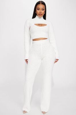 Feeling Cozy 3 Piece Pant Set - White sold by Fashion Nova