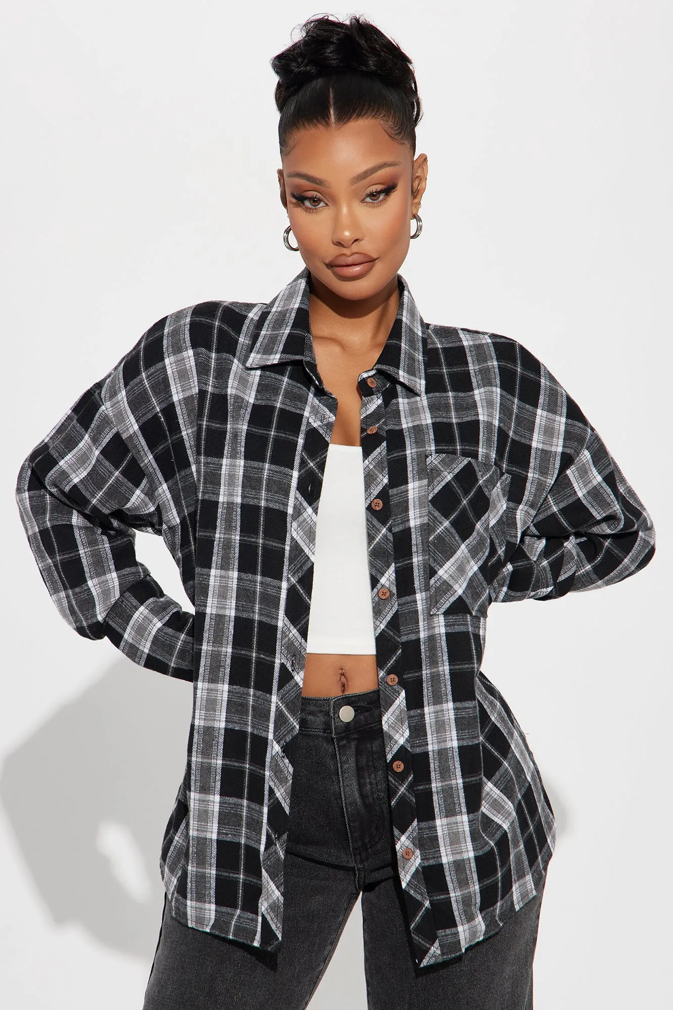 Fall For You Plaid Shirt - Black/combo sold by Fashion Nova