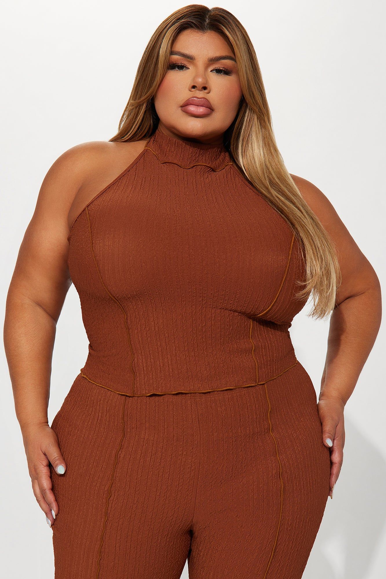 Never Alone Textured Pant Set - Mocha sold by Fashion Nova product image thumbnail 5