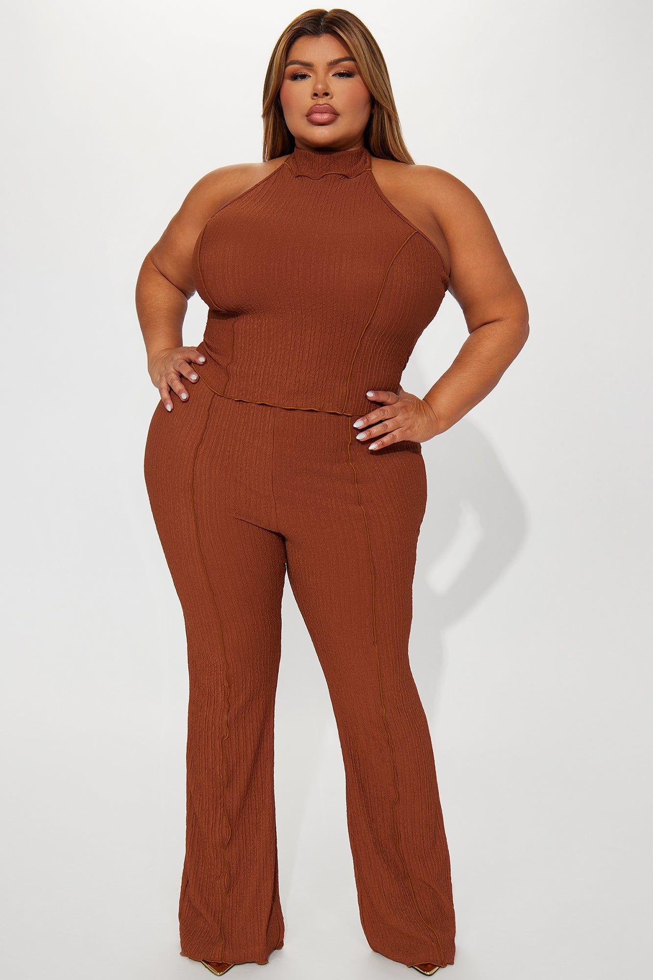 Never Alone Textured Pant Set - Mocha sold by Fashion Nova product image thumbnail 4