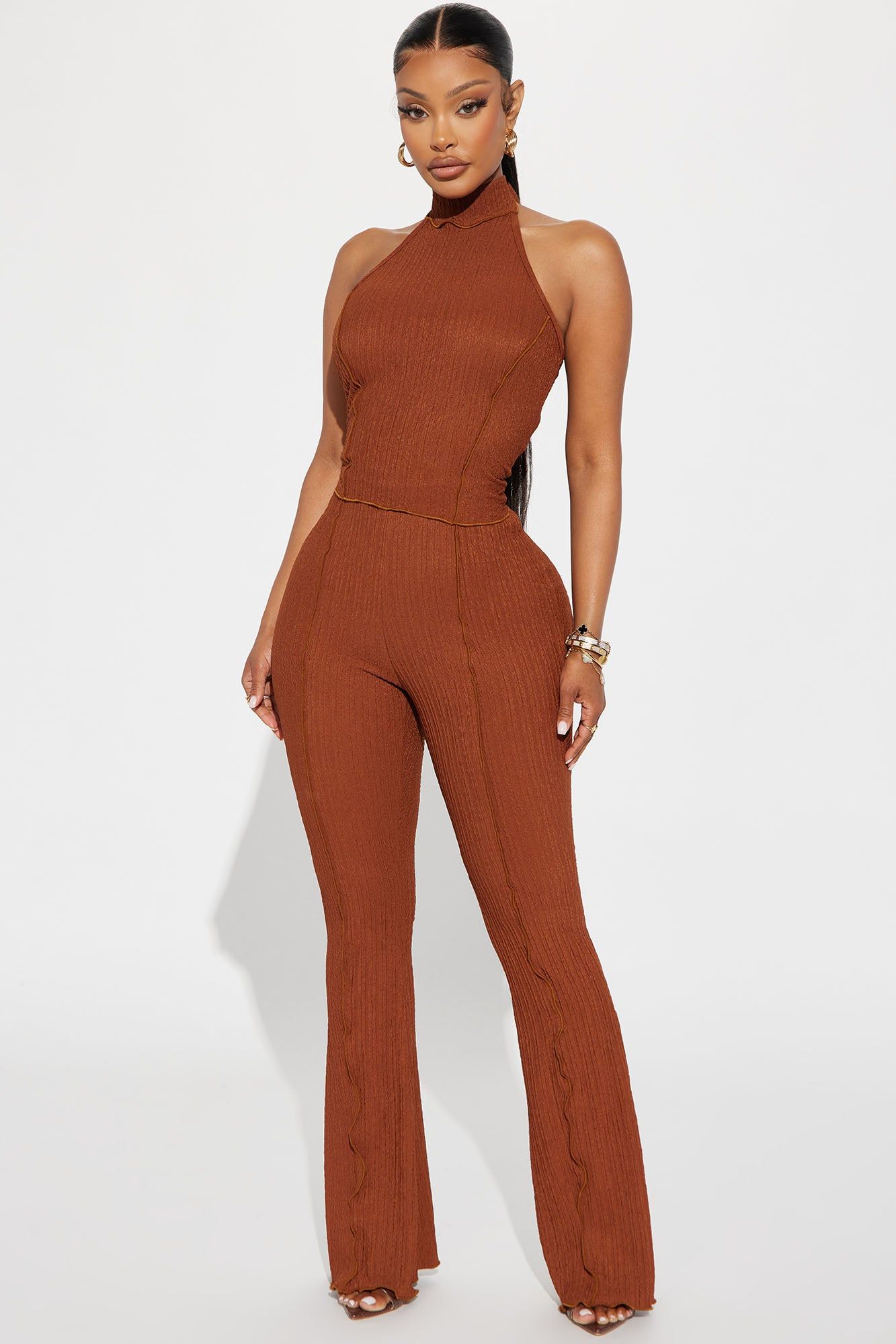 Never Alone Textured Pant Set - Mocha sold by Fashion Nova