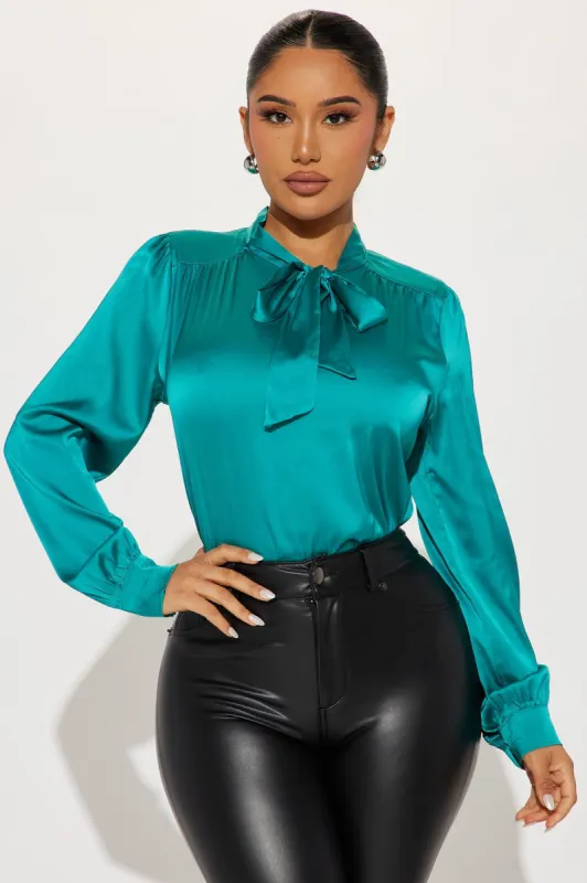 Business Chats Satin Blouse Top - Jade sold by Fashion Nova