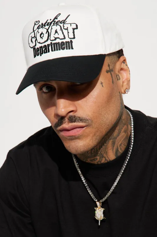 Certified Goat Snapback Hat - Black/White sold by Fashion Nova