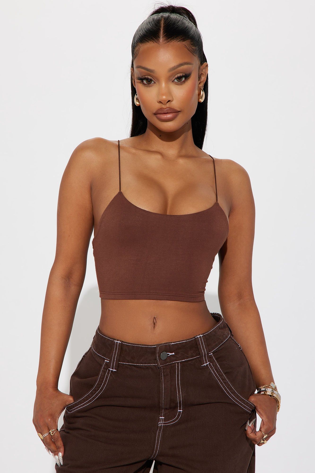 Kiki Super Cropped Top - Chocolate sold by Fashion Nova