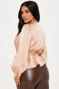 Lydia Satin Blouse Top - Champagne sold by Fashion Nova
