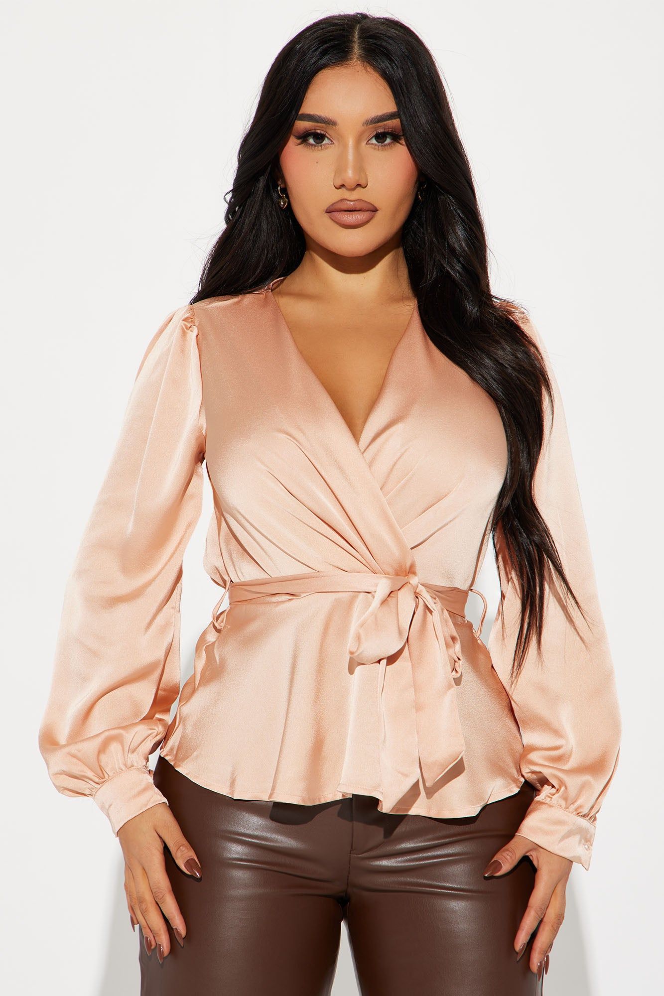Lydia Satin Blouse Top - Champagne sold by Fashion Nova