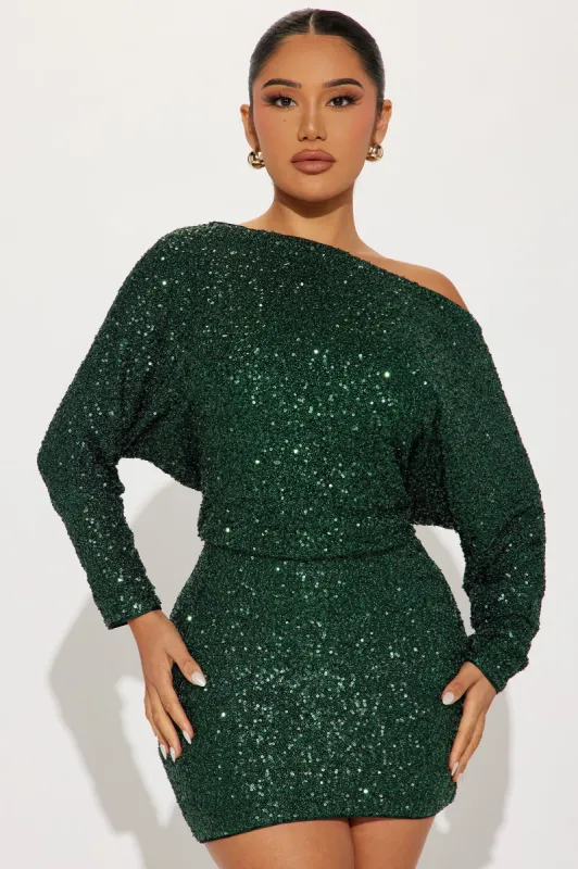 Valery Sequin Mini Dress - Hunter sold by Fashion Nova