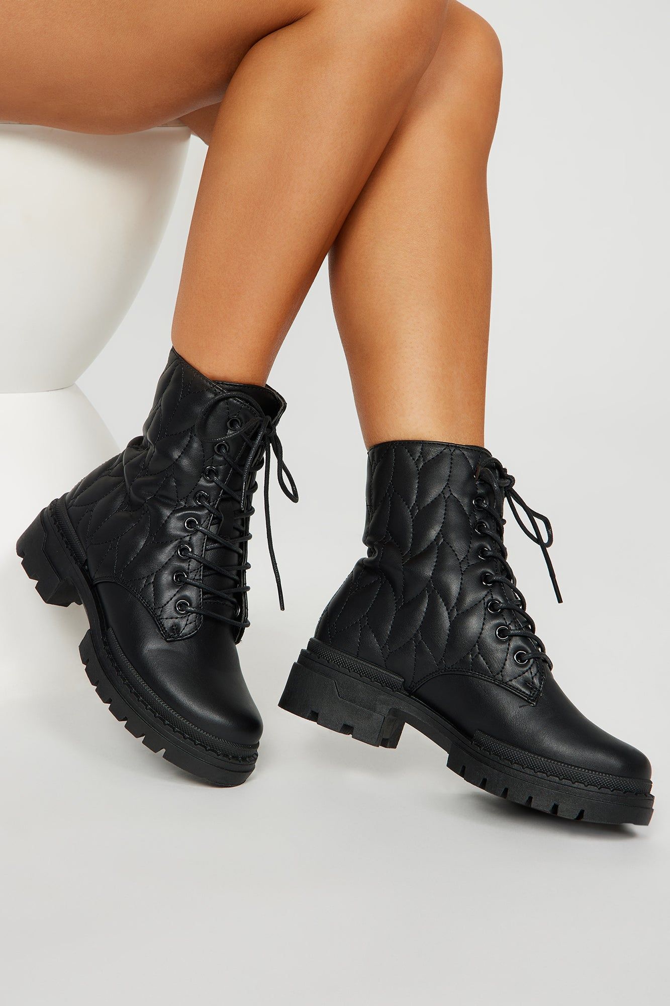 Fading Away Combat Boots - Black sold by Fashion Nova