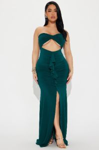 Marina Strapless Ruched Gown - Teal sold by Fashion Nova