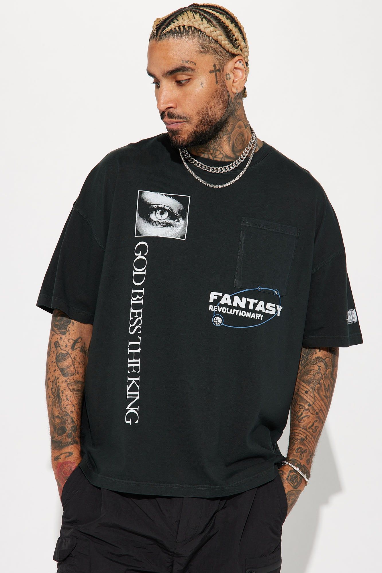 God Bless The King Oversized Crew Neck Tee - Charcoal sold by Fashion Nova