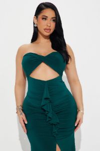 Marina Strapless Ruched Gown - Teal sold by Fashion Nova