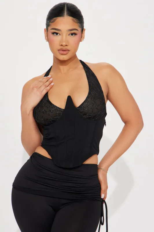 Reservation At 8 Lace Corset Top - Black sold by Fashion Nova