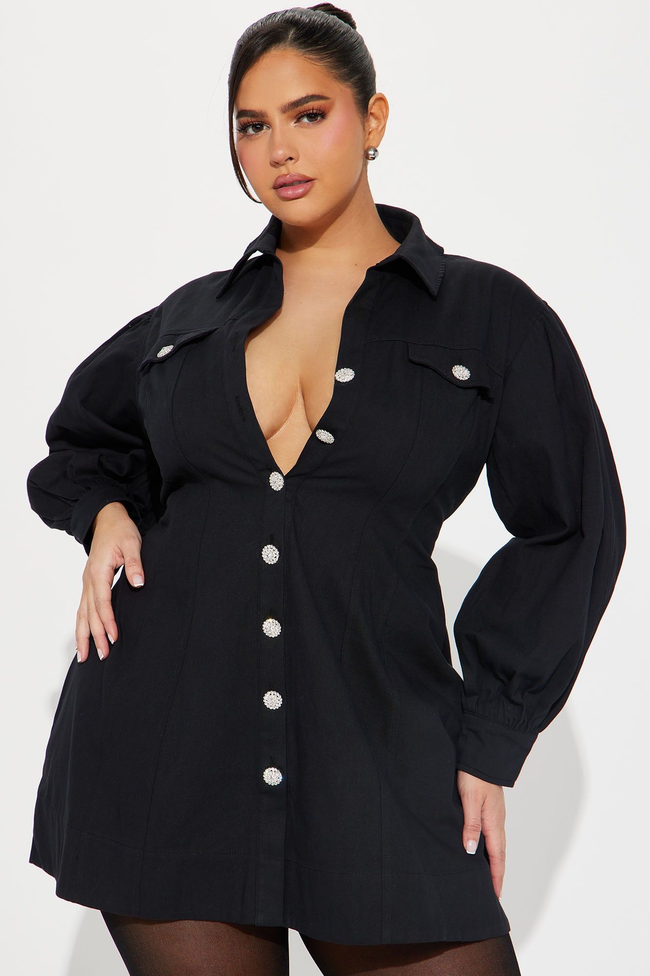 Clocked In Twill Mini Dress - Black sold by Fashion Nova product image thumbnail 4