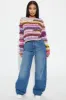 Calista Striped Fuzzy Sweater - Purple/combo sold by Fashion Nova