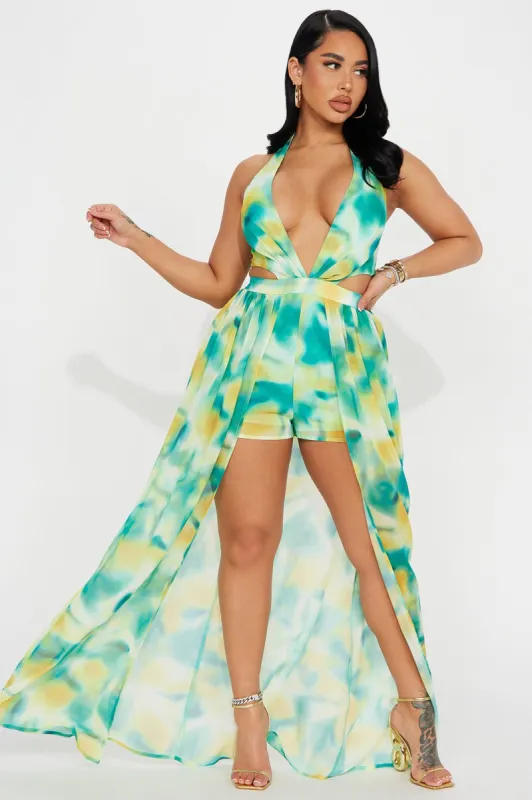 Blair Maxi Romper - Green/combo made by Fashion Nova