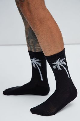 Palm Trees Crew Socks - Black sold by Fashion Nova